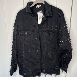 Sunset + Spring NWT Embellished Distressed Jean Jacket Women’s Size Small